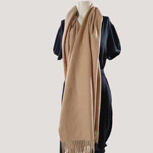 Scarf Oversized Euordu Wear Beige Tan Womens Cashmere Polyester Blend Fringes
